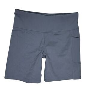 DKNY Women's Sz L 7" Inseam Bike Short Pockets STL Blue Gray Stretch Athleasure